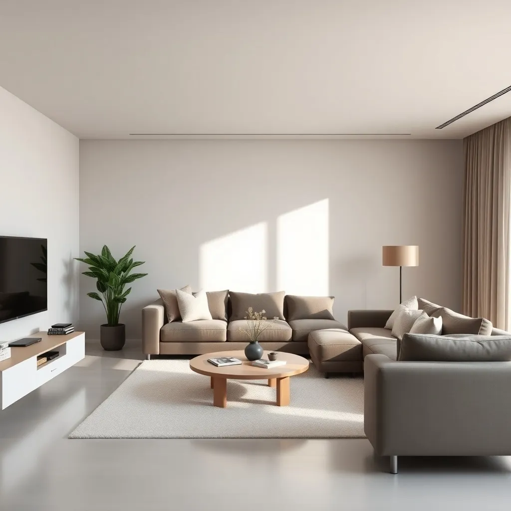 Minimalist interior of a modern living room, soft natural li