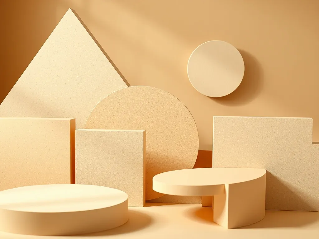 Abstract geometric shapes in sand and cream colors, professi