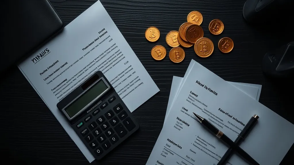 Dark high-contrast overhead shot of financial documents, cal